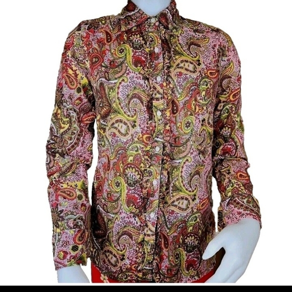 Sundance Paisley Blouse, Tiny  Ruffles, Button Down M, 8, Fine Cotton, EUC - Picture 3 of 8